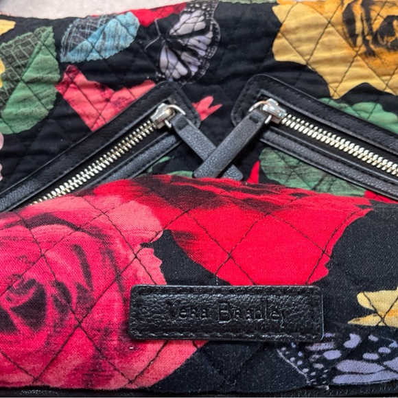 VERA BRADLEY HAVANA ROSE VIVIAN RETIRED BLACK W/ BRIGHT ROSES HOBO SHOULDER BAG - Picture 6 of 8